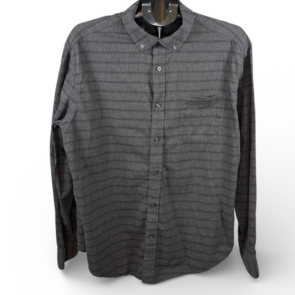 William Rast Mens XL Charcoal Grey Striped Cotton Flannel‎ Button Down Shirt